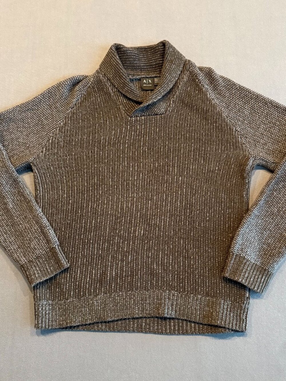 Armani Exchange Men's XL Brown Shawl Collar Wool Blend Textured Knit Sweater